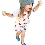 Karchi 子供服　ガールズ用 ベービー服 女の子 上下セット　唇プリントTシャツ+デニムショートパンツ　 2点セット 子供誕生日プレゼント 女の子 新生児 春夏服 出産祝い ホワイト (120)