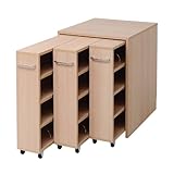 JKプラン 1cmピッチで棚板調整できるキャスター付き隙間ラック 3台セット（収納ボックス付き） (収納ボックスサイズ）幅53cm 奥行き62cm 高さ73cm ナチュラル YHK-0209SET3-NA