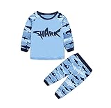 Gold treasure綿100%子供パジャマ長袖 キッズ 漫画の多くのサメ寝間着2-7歳 (130cm(7歳))