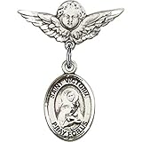 スターリングシルバー赤ちゃんバッジwith聖Victoria Charm and Angel W / Wingsバッジピン7 / 8 x 3 / 4インチ