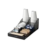 (Black mesh) - Mind Reader Metal Mesh 7 Compartment Coffee Condiment, Cups, Lids, Sugars, Stirrers,S