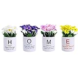 Supla 4人工シルクフラワーのセットでホワイトセラミックプランターポット花瓶" Home "