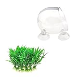 Perfk 2個　高品質　壁掛け　花瓶　ガラスカップ　ポット　と　人工水生植物　シミュレーション　水草　水族館　水槽　造園　