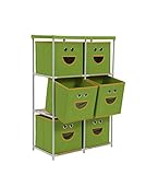 MULSH 不織布チェスト 収納ボックス簡単組立チェスト付きラック 笑顔チェスト 引き出し 簡単組立　衣類収納 衣装ケース (3段6杯-グリーン)
