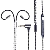 3APLUS MCB4 リケーブル 2pin マイク付き イヤホンケーブル 0.75mm アップグレードケーブル 交換用 4芯 OFC銀メッキ 着脱式ケーブル Ｌ型 音量調節 リモコン付き ブラック
