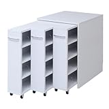 JKプラン 1cmピッチで棚板調整できるキャスター付き隙間ラック 3台セット（収納ボックス付き） (収納ボックスサイズ）幅53cm 奥行き62cm 高さ73cm ホワイト YHK-0209SET3-WH