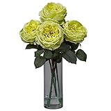 Nearly Natural 1247-YL Fancy Rose with Cylinder Vase Silk Flower Arrangement, Yellow [並行輸入品]