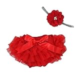 Ruffle Tutu Bloomer & Lace Flower Infant Headband Set, Newborn Baby Girl, Red by Couture Flower