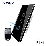 LIVOLOブラック米国標準3Gang2Way LEDインジケーター付きワイヤレスリモートタッチスイッチVL-C503SR-12