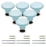 セラミック引き出しノブ 家具取っ手 箪笥 建築金具ツマミ 陶器 つまみ ノブ 戸棚食器棚 装飾 DIY 建築金具 戸棚引き 6個セット (6, グレイッシュブルー)