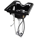 シャンプーBasin W /ボウルシンク蛇口Neck RestヘアトラップTバー壁マウントグロスブラックfor Barber Shop Beauty Salonホーム使用