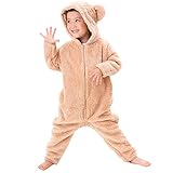 （赤ちゃんまーけっと） クマ 着ぐるみ もこもこ着ぐるみ 子供 子供服 キッズ 防寒着 ボア モコモコ ギフト ベージュ 100cm