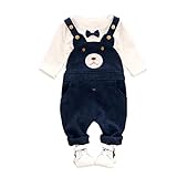 子供上下セット服 男の子 女の子 服 長袖 秋 Pojour Tシャツ＆カバーオール 可愛いクマ ベビールームウェア 子供 丸首 普段着 カジュアル スポーツ 旅行 記念日 プレゼント ブルー