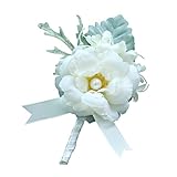 Perfk 手首　コサージュ　リストバンド　ブローチ　造花　卒業　入学　発表会　プロム　パーティー　開会式　装飾品　全4色 - ホワイト1