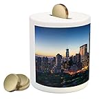 CityコインボックスBank by Ambesonne、Sun Rising Over Central Park in Manhattan Tranquil朝、超高層ビルPrintedセラミックコイ