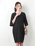 Angeliebe エンジェリーベ マタニティ ワンピース 授乳口付き 深 Vネック スリット ベルスリーブ ワンピ 妊婦服 産前 産後 お宮参り 戌の日 フォーマル お宮参り S ～ M ブラック 