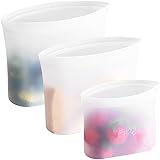Winrock Reusable Silicone Food Storage Bag, for Microwave, Oven, Fridge, Freezer & Sous Vide Zip Sealed Containers (3 size：53