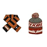 NCAAテキサスLonghorns Cumulusビーニー帽子とストライプラグビースカーフ2パックバンドル