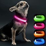 Visinite 犬 ライト 散歩用 充電式100％防水調節可能光る首輪 超明るい安全ライト犬 首輪 光るサイズ 調整可能 ペット 犬 光る首輪 安全反射光 夜 ペット首輪 軽量小型犬 中型犬 大型犬（ピンク）