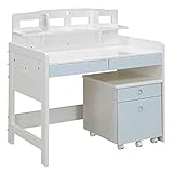 デスク ワークデスク 学習デスク 100cm パソコンデスク 机 ワゴン付き (ブルー)