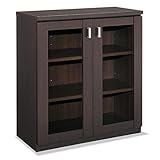 コクヨ 役員室用家具 S350シリーズ MG-S35CGP1UN3 サイドキャビネット ガラス扉タイプ ダークブラウン