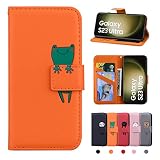 CASAFUNY Galaxy S23 Ultra ケース手帳型 samsung galaxy s23 ultra ケース 手帳型 高級PUレザー S23 Ultra 手帳型ケース カード収納 財布型 samsung s23 ultra 携帯カバー 内蔵 マグネット スタンド機能 ギャラクシー S23 ウルトラ カバー Galaxy S23 Ultra カバー オレンジ色のカエル