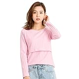 「Bidear」授乳服 授乳口付き 長袖 年中使える マタニティ ウエア 大人かわいい カジュアル 美シルエット 授乳 トップス 産前産後 (ピンク, XL)