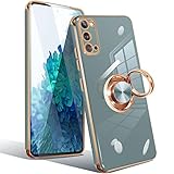 Galaxy S20 ケース リング 5G SC-51A SCG01 ギャラクシーS20 リング付き カバー 耐衝撃 携帯カバー TPU 軽量 シリコン スタンド機能付き 360回転車載ホルダー 一体型レンズ保護カバー(グレーブルー)