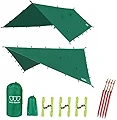 Gold Armour Rainfly Tarp Hammock, Premium 14.7ft/12ft/10ft/8ft Rain Fly Cover, Waterproof Ultralight Camping Shelter Canopy, Survival Equipment Gear Camping Tent Accessories (Green 14.7ft x 12ft)