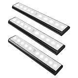 Senders LEDセンサーライト 人感センサー ワイヤレス 懐中電灯 高輝度 USB 充電式 マグネット 取り付け型 (ブラック 3pcs)