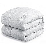 MAZOT 羽毛布団 セミダブル ダックダウン90% 冬用 洗える 抗菌防臭 170x210cm 充填量1.4kg グレー花柄