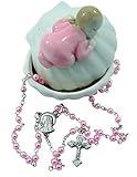 Baptism Porcelain Clam with Sleeping Baby Girl Figurine Keepsake Box With Rosary [並行輸入品]