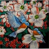 ブルーBirds with Dogwood装飾セラミック壁アートタイル8 x 8