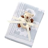 Yuena Care ブランケット 赤ちゃん ベビータオルケット 毛布 お昼寝 タオルケット 掛け布団 肩掛け ひざ掛 子供 キッズ用 通気性 保温性 出産祝い ブルーエレファント