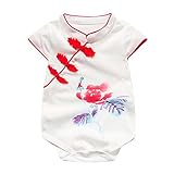 [赤いインクの花]ベビーロンパー中国のチョンサム夏のコットンベイビーガールボディスーツ ベビー ロンパース 赤ちゃん ボディ スーツ