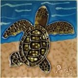 Sea Turtle on theビーチ装飾セラミック壁アートタイル4 x 4