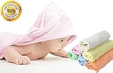 NaturCute Bamboo Baby Hooded Towel (Pink) and 6 Washcloths Set - Hypoallergenic, Soft, Sized for New
