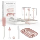 Momcozy 7in1 哺乳瓶ブラシセット 哺乳瓶洗い 赤ちゃん用ボトルクリーナーキット 7点セット 哺乳瓶乾燥ラック 多機能クリーナー BPAフリー 食品グレードPP ピンク（家庭用＆旅行用）