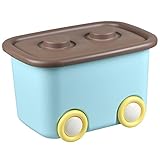 日本製 収納ボックス 積み重ね可能 フタ付き おもちゃボックス (深型, ライトブルー)