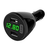 UEB 4in1 Car Charger with 2-Port Dual USB, 25W 5A LED Voltage Current Temperature Detector Monitor, 