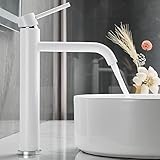 Maynosi 洗面用水栓 洗面台蛇口 シングルレバー 混合水栓 浴室混合栓 手洗いボウル用 高さ283mm 高台の洗面器に適しています シンプルなスタイル ステンレス製 取り付けホース付き 白色