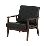 SATO セレノソファ 1人掛けストライプ PVCブラック 肘ダークブラウン