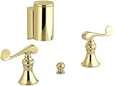 KOHLER K-16137-4-PB Revival Below-The-Rim Horizontal Swivel Spray Bidet Faucet with Scroll Lever Han