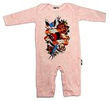 (シックス バニーズ) SIX BUNNIES 長袖ベビー服 ロンパース/カバーオール スワローハート・ピンク (3-6ヶ月：60（身長60-65cm）)