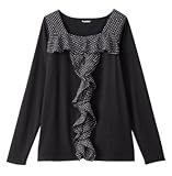 Angeliebe エンジェリーベ マタニティ シフォン フリル カットソー トップ 長袖 妊婦服 ドット Ｌ ブラック × ブラック