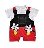 [ヘイトライ] ベビー服 ロンパース 着ぐるみ 半袖 Ｔシャツ ミッキーマウス カバーオール ミニーマウス 新生児 キッズ 子供服 赤ちゃん ハロウィン 衣装 コスチューム ボディースーツ 靴下付き (80, ブラック＆レッド)
