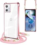 PAILAIMEN Motorola Moto G64 5G ケース クリア/Moto G64Y 5G/Moto G54 ケース ショルダーストラップ moto g64 カバー 耐衝撃 モトローラG64 / G54カバー 肩掛け 斜めかけ 縄掛け 透明 TPU 透明シェル ンプロテクター 携帯 薄型 軽量 紐付き 織り ネックストラップ 保護ケース(ローズゴールド)