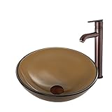 VIGO Sheer Sepia Frost Glass Vessel Bathroom Sink and Seville Vessel Faucet with Pop Up, Oil Rubbed 