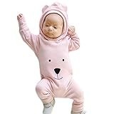 ベビー　カバーオール　長袖　ロンパース　クマさん　熊　耳　付き　子供服　ベビー服　キッズ服　男女兼用　可愛い　ジャンプスーツ　白　ピンク　０～２4ヶ月設定　帽子付き　春秋冬　60　70　80　90 (