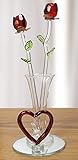 Red Roses in Glass Vase with Heart and Hanging Crystal Heart Shaped Charm - Crystal Roses That Will 